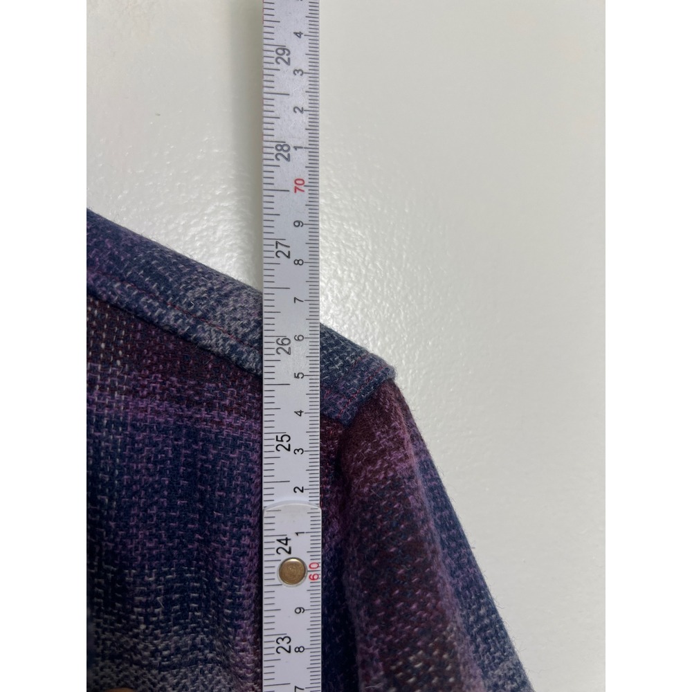 Woolrich Womens Purple Blue Plaid 100% Wool Flannel Shirt L Lumberjack Rustic - Picture 7 of 10